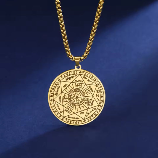 Collar de acero inoxidable con sello de los 7 Arcángeles oro